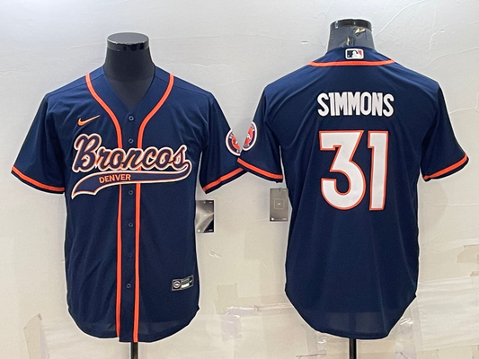 Men's Denver Broncos Justin Simmons #31 Navy Game Jersey1 Joint Edition
