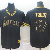Men's Los Angeles Angels Mike Trout #27 Black Printed Baseball Jersey1