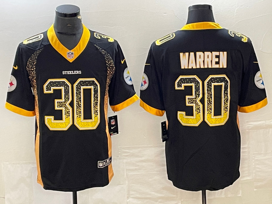 Men's Pittsburgh Steelers Jaylen Warren #30 Black Player Game Jersey1