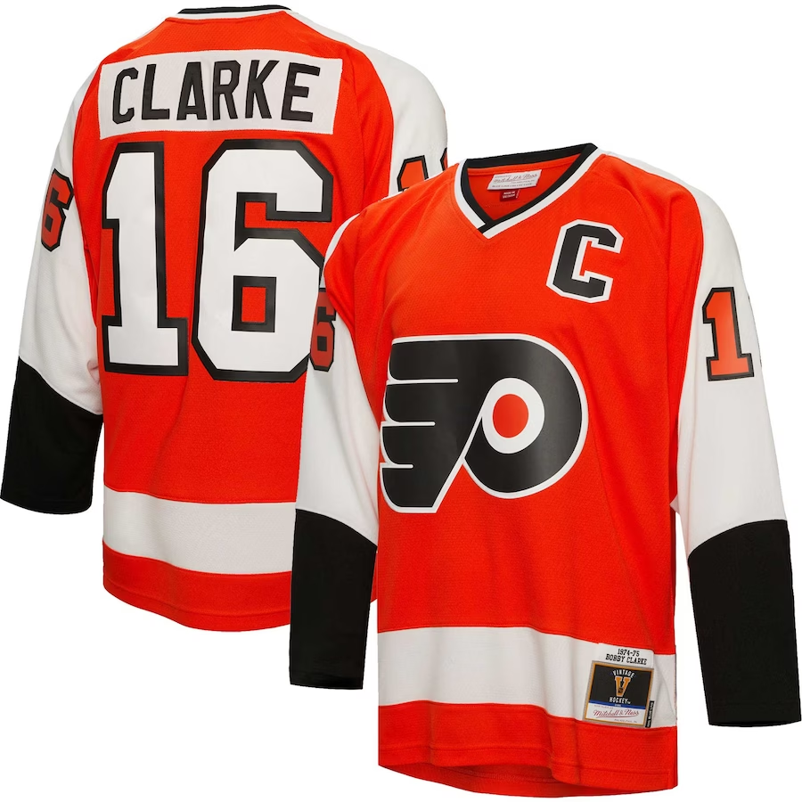 Men's Philadelphia Flyers Bobby Clarke #16 Orange Player Game Jersey1