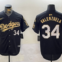Men's Los Angeles Dodgers Fernando Valenzuela #34 Black Replica Player Jersey1