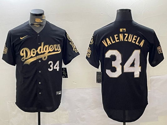 Men's Los Angeles Dodgers Fernando Valenzuela #34 Black Replica Player Jersey1