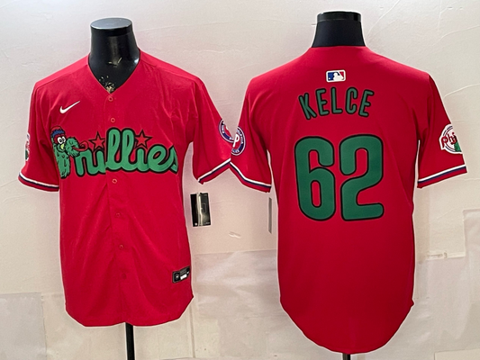 Men's Philadelphia Phillies Jason Kelce #62 Red Limited Player Jersey