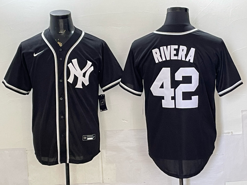 Men's New York Yankees Mariano Rivera #42 Fashion Black Out Replica Jersey