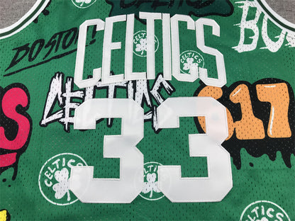 Men's Boston Celtics Larry Bird #33 Green Swingman Graffiti Edition Jersey1