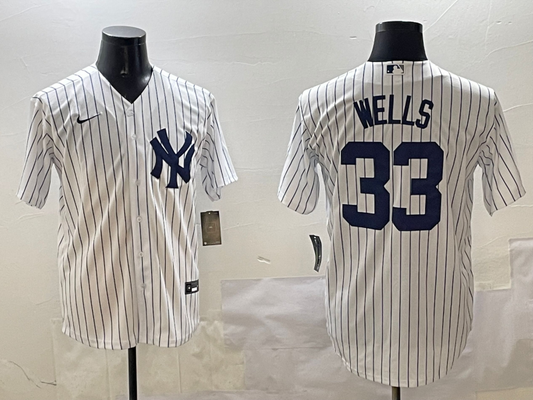 Men's New York Yankees David Wells #33 White Home Replica Player Jersey1