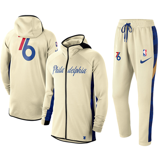 Men's Philadelphia 76ers Cream 2019/20 Showtime Full-Zip Therma Flex Performance Hoodie