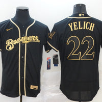Men's Milwaukee Brewers Christian Yelich #22 MLB Black Player Jersey1