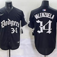 Men's Los Angeles Dodgers Fernando Valenzuela #34 Black Alternate Player Jersey