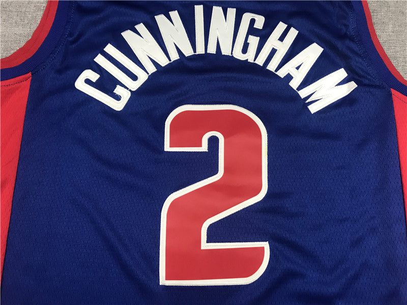 Men's Detroit Pistons Cade Cunningham #2 Blue 2021 Fast Break Replica Jersey1