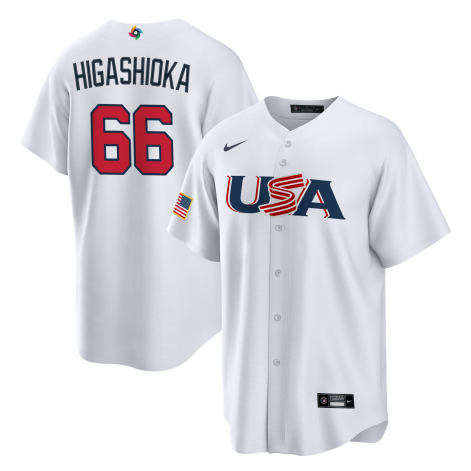 Men's 2023 World Baseball Classic #66 Kyle Higashioka USA White Jersey1