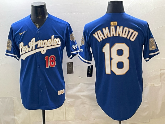 Men's Los Angeles Dodgers Yoshinobu Yamamoto #18 Royal 2026 Gold Collection Stadium Jersey