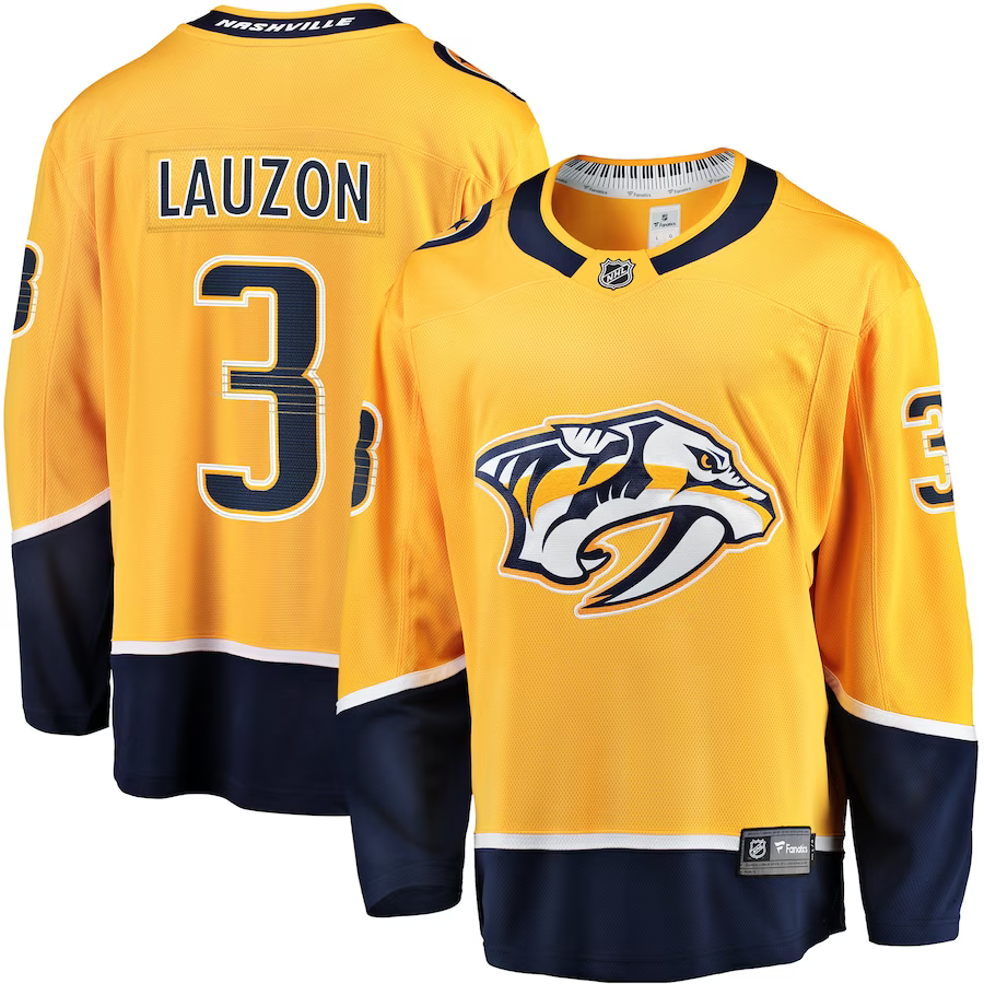 Men's Nashville Predators Jeremy Lauzon #3 Gold Home Breakaway Player Jersey1