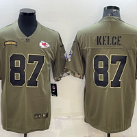 Travis Kelce #87 Kansas City Chiefs Olive 2022 Salute To Service Limited Jersey - JerseysFreak