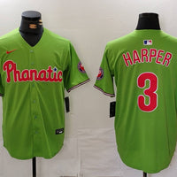Men's Philadelphia Phillies Bryce Harper #3 Green Replica Player Name Jersey1