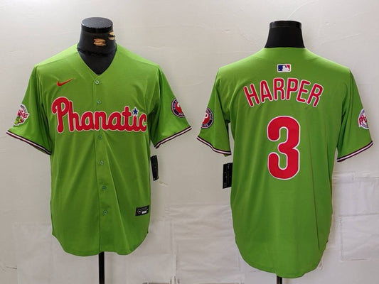 Men's Philadelphia Phillies Bryce Harper #3 Green Replica Player Name Jersey1
