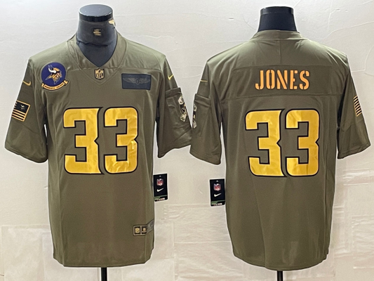 Men's Minnesota Vikings Aaron Jones #33 Olive Game Player Jersey1