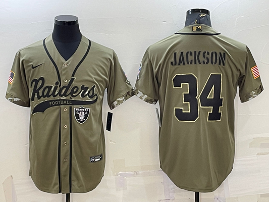 Men's Las Vegas Raiders Bo Jackson #34 Olive 2022 Salute To Service Limited Jersey1 Joint Edition