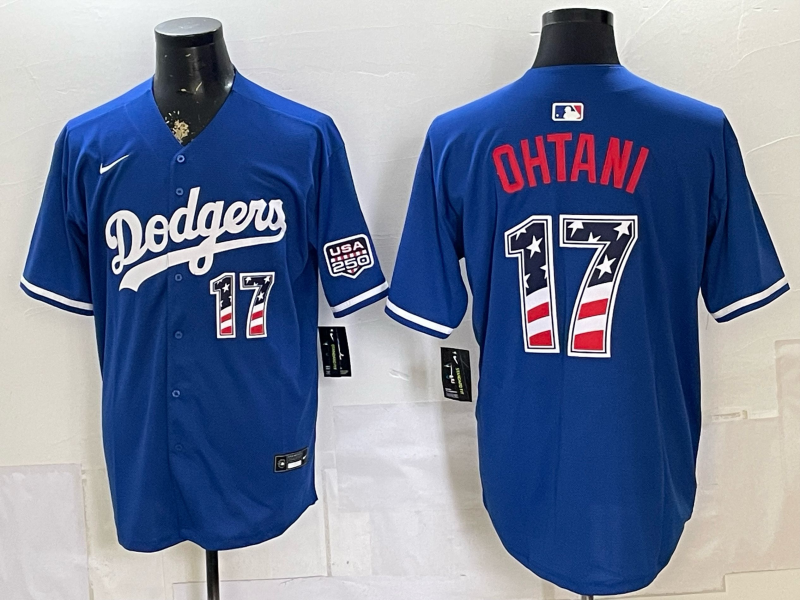 Men's Los Angeles Dodgers Shohei Ohtani #17 Royal USA 250 Fourth of July Home Stadium Jersey