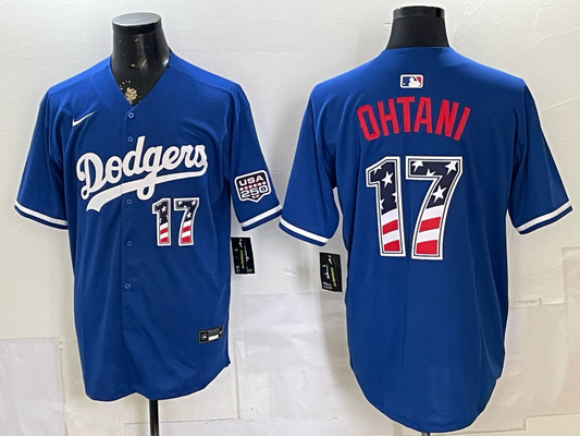 Men's Los Angeles Dodgers Shohei Ohtani #17 Royal USA 250 Fourth of July Home Stadium Jersey