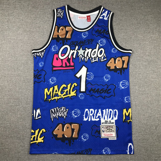 Men's Orlando Magic Penny Hardaway #1 Blue Swingman Graffiti Edition Jersey1