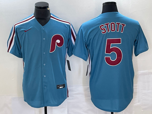 Men's Philadelphia Phillies Bryson Stott #5 Light Blue Replica Player Jersey1