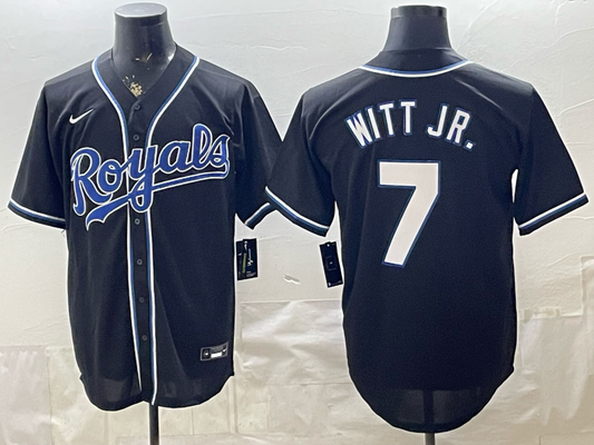 Men's Kansas City Royals Bobby Witt Jr. #7 Fashion Replica Black Out Jersey