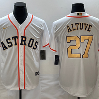 Men's Houston Astros Jose Altuve Nike White/Gold 2023 Gold Collection Replica Player Jersey1
