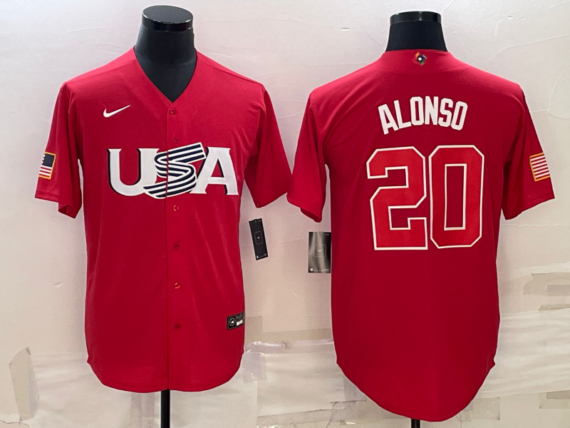 Men's 2023 World Baseball Classic #20 Pete Alonso USA Red Jersey1