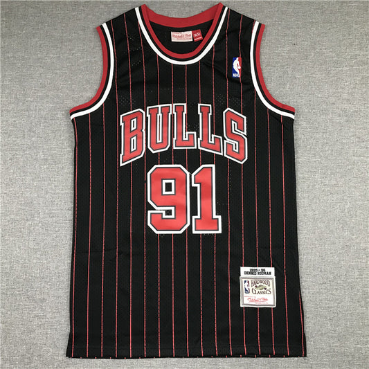 Men's Chicago Bulls Dennis Rodman Black 1995-96 Hardwood Classics Player Jersey1