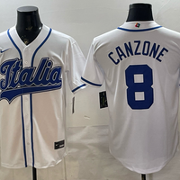 Men's Italy Baseball Nick Canzone #8 White 2026 World Baseball Classic Stadium Jersey