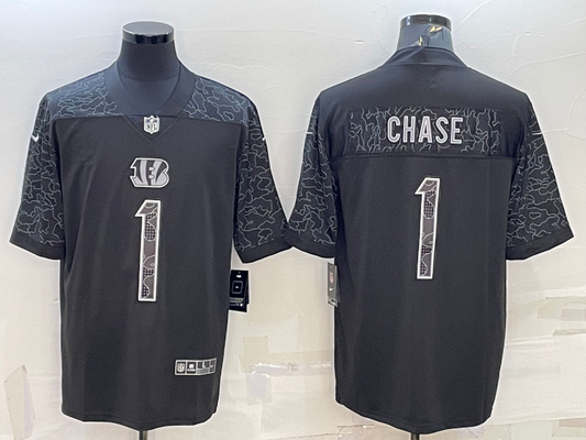 Men's Cincinnati Bengals Ja'Marr Chase #1 Black RFLCTV Limited Jersey1
