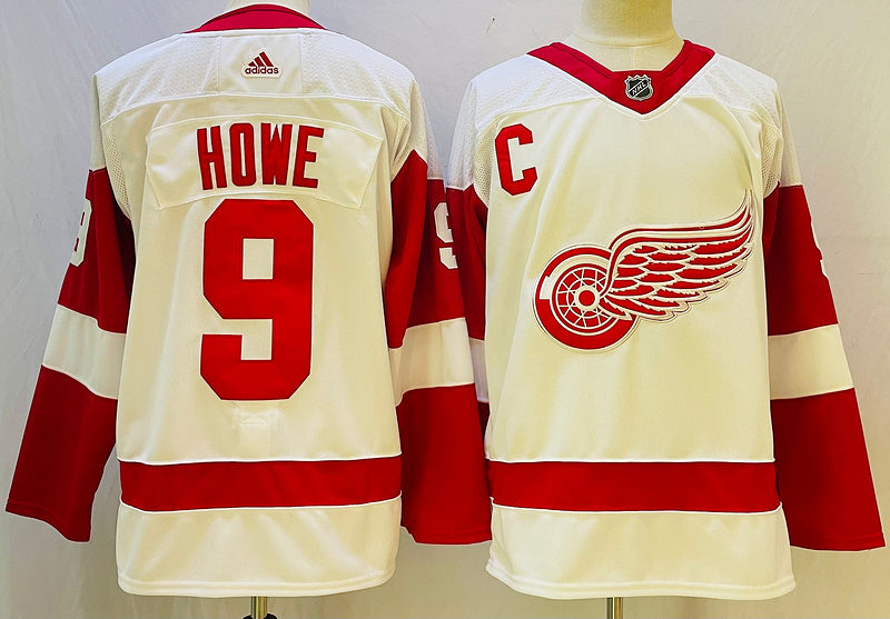 Men's Detroit Red Wings Gordie Howe #9 White Player Jersey1