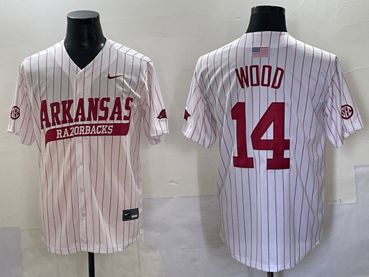 Men's Arkansas Razorbacks Gage Wood #14 White Replica Player Jersey
