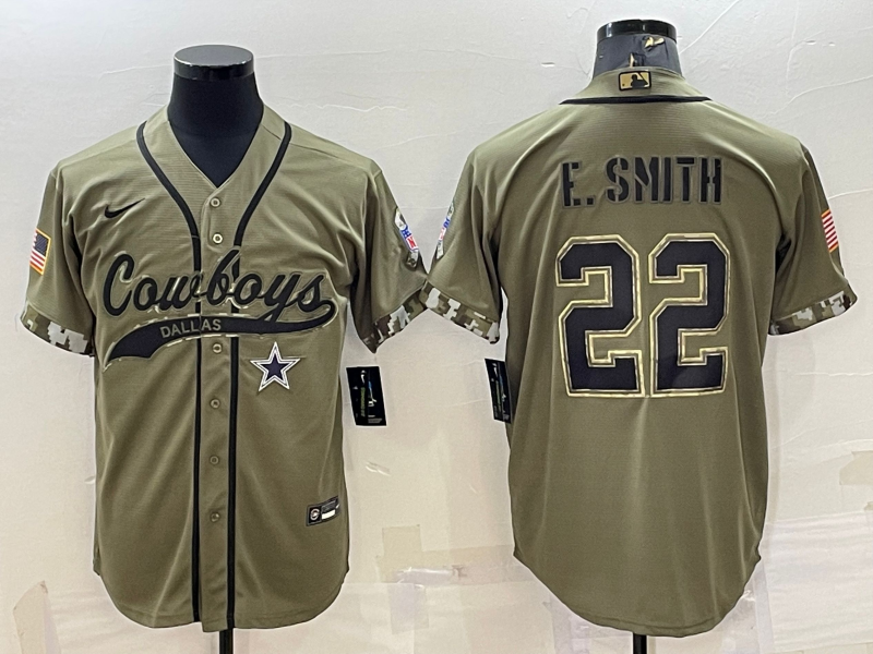 Men's Dallas Cowboys Emmitt Smith #22 Olive 2022 Salute To Service Limited Jersey1 Joint Edition
