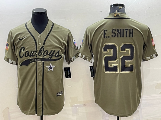 Men's Dallas Cowboys Emmitt Smith #22 Olive 2022 Salute To Service Limited Jersey1 Joint Edition
