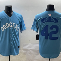 Men's Los Angeles Dodgers Jackie Robinson #42 Light Blue Replica Player Jersey1