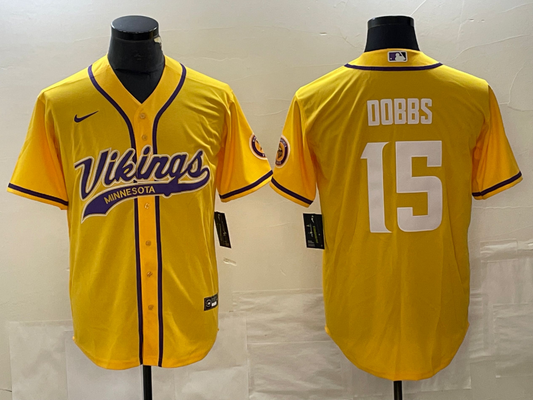 Men's Minnesota Vikings Joshua Dobbs #15 Gold Game Jersey1 Joint Edition