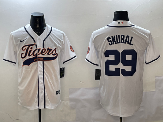Men's Detroit Tigers Tarik Skubal #29 White Player Jersey1