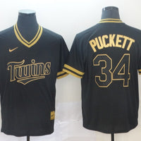 Men's Minnesota Twins Kirby Puckett #34 Black Replica Baseball Jersey1