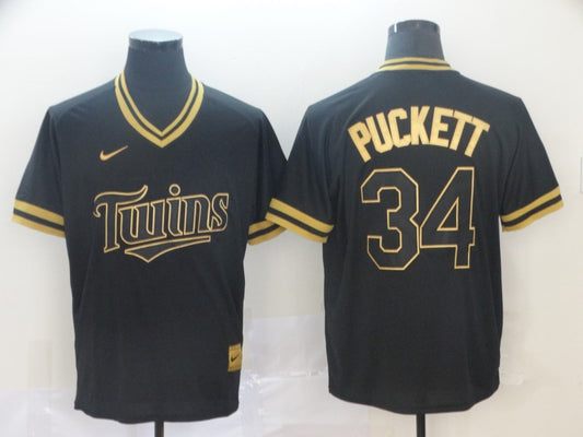 Men's Minnesota Twins Kirby Puckett #34 Black Replica Baseball Jersey1