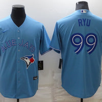 Men's Toronto Blue Jays Hyun-Jin Ryu #99 Light Blue Replica Baseball Jersey1