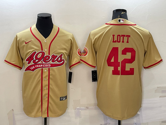 Men's San Francisco 49ers Ronnie Lott #42 Gold Game Jersey1 Joint Edition