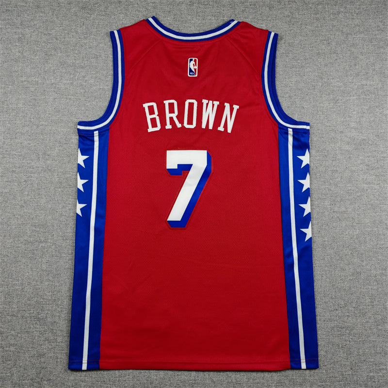 Men's Philadelphia 76ers Jaylen Brown #7 Red Swingman Jersey - Statement Edition