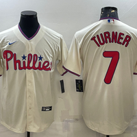 Men's Philadelphia Phillies Trea Turner #7 Beige Replica Player Jersey1