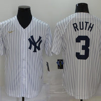 Men's New York Yankees Babe Ruth #3 White Replica Player Jersey1
