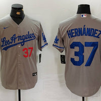 Men's Los Angeles Dodgers Teoscar Hernandez #37 Gray Game Jersey1