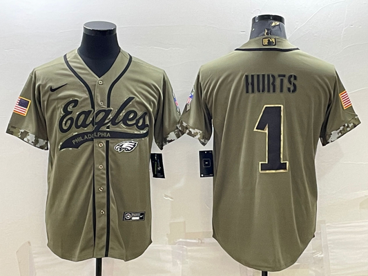 Men's Philadelphia Eagles Jalen Hurts #1 Olive 2022 Salute To Service Limited Jersey1 Joint Edition
