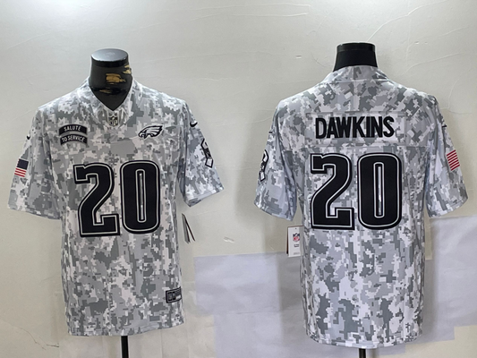 Men's Philadelphia Eagles Brian Dawkins #20 Arctic Camo 2024 Salute to Service Retired Player Limited Jersey1