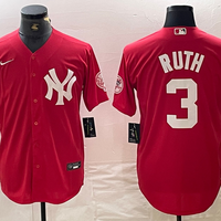 Men's New York Yankees Babe Ruth #3 Red Replica Player Jersey1